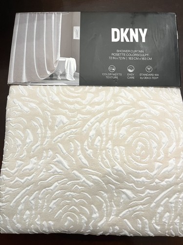 DKNY Rosette Microsculpt Shower Curtain White & Beige Fabric 72" X 72 ...