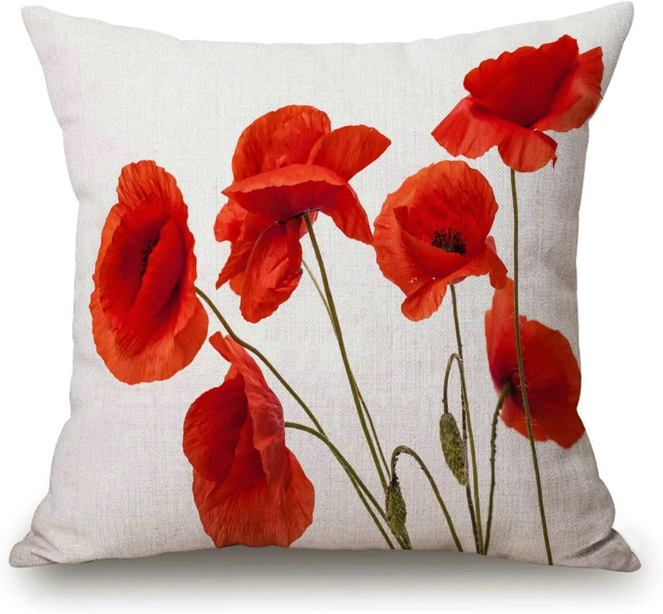 Spring Pillow Decorative Throw Pillow Cover 18X18 Inch, Poppy Flowers White Popp