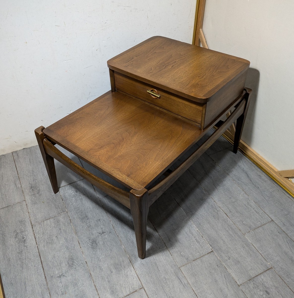 Vintage Bassett Mid Century Modern Atomic Walnut Wood 2-Tier Step