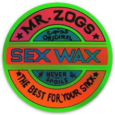 Mr Zog's Sex Wax HoloGraphic Red / Blue w/ Neon Green Die Cut Round STICKER