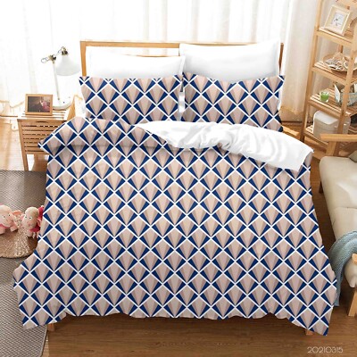 3D Geometric Pattern Blue Brown Quilt Cover Set Bedding Sets Pillowcases 64
