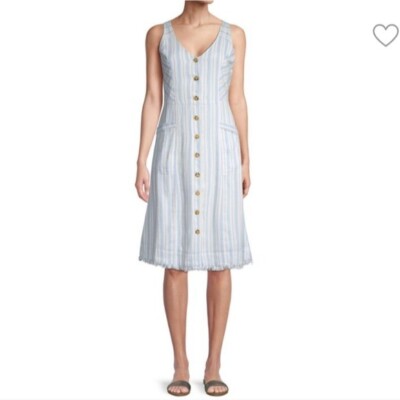 Pure Navy Button-Front A-Line Dress Women's XS White Blue Strips Retro Casual | eBay Pure Navy Button-Front A-Line Dress Women's XS White Blue Strips Retro Casual | eBay