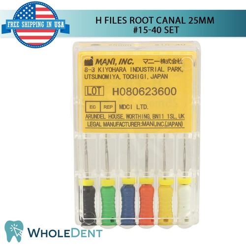 H Files Ro0t Canal 25mm Hand Endo Dental Hedstrom 6pcs Pack Reamers #15-40 - Picture 2 of 12