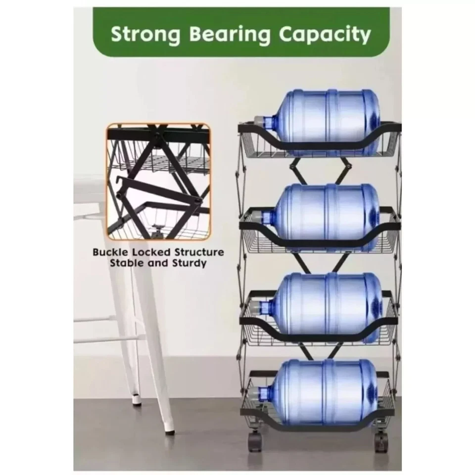 Estante de almacenamiento de cocina organizador plegable de 4 niveles negro con rodillo Foto 2 de 3