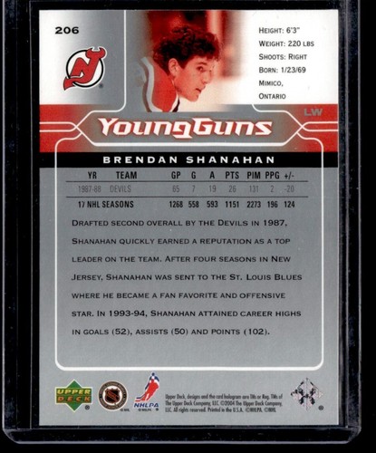 2004-05 Upper Deck Young Guns Flashback Brendan Shanahan New Jersey Devils #206 - Imagen 2 de 2