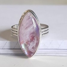 PINK RAINBOW MOONSTONE NATURAL GEMSTONE 925 SOLID STERLING SILVER JEWELRY RING