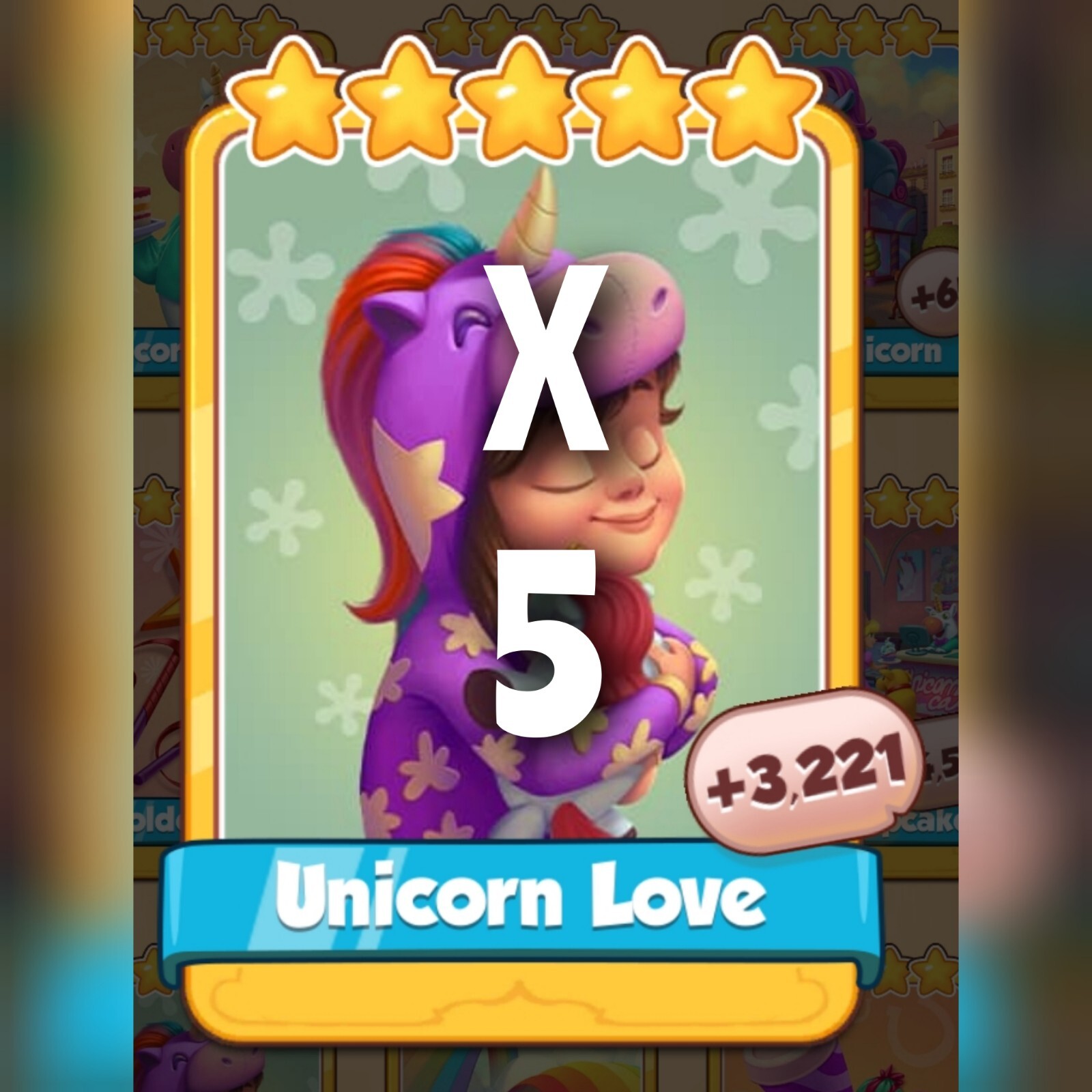 5 x Unicorn Love Gold Card (UNICORN CAFE set) Coin Master Golden