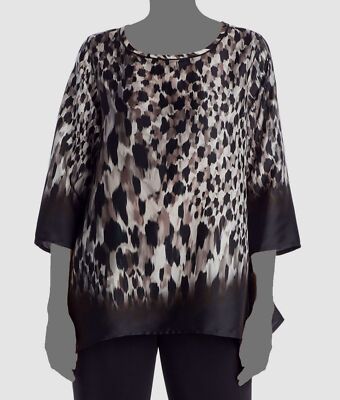 $246 Caroline Rose Women's Gray Animal Scoop Neck 3/4 Sleeve Blouse Top Size XS