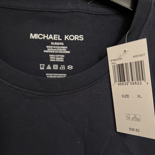 MICHAEL KORS Men`s long sleeve Graphic logo T-shirt crew neck Size XL Navy - Picture 4 of 5