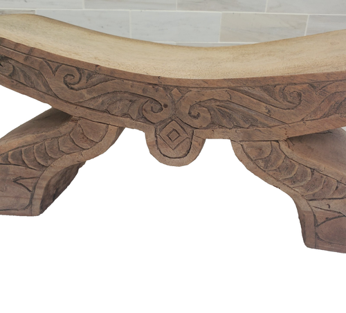 Ceremonial Metate Hand-Carved Footrest or Stool or Headrest Wood Art Sculpture