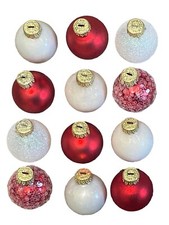 Set of 12 -Christmas Ornaments 1.5  Mini Red White Balls Gold Tree Decor Holiday