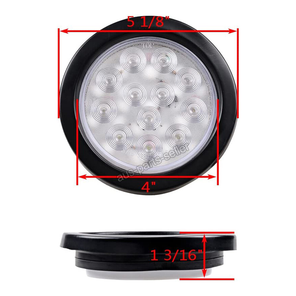 Pair 4" Inch 12 LED Round Stop/Turn/Tail Reverse/Backup Truck Trailer