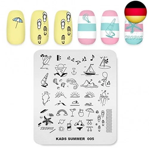 Nagel Stempelplatte Sommer Thema Bild Druck Design Vorlagen Schwimmen Strand - Bild 1 von 4