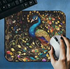 Stained Glass Peacock Mouse Pad #2, Colorful Bird Art, Elegant Desk Accessory