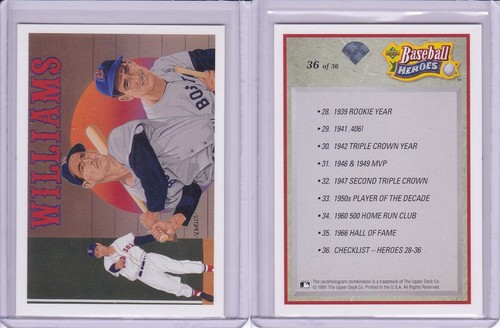 Juego de héroes de béisbol Ted Williams 1992 cubierta superior con encabezado - Imagen 10 de 11