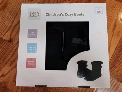 L&D Girls Children's Black Cozy Faux  Suede Pull On Winter Boots Size 4/5