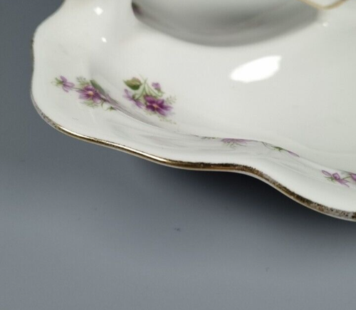 Vintage Royal Albert Sweet Violets Bone China Leaf Bonbon Dish with Handle 1960s - Picture 7 of 14