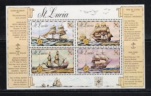 St. Lucia, 1973, Scott 340a MNH, Ships Souvenir Sheet, 2025 SCV $2.50