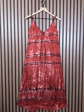 Enza Costa Dress 2 Womens Red Satin Tie Dye Trapeze Midi Spaghetti Strap