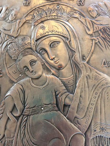 BEAUTIFUL ICON OF THE VIRGIN MARY AND CHILD. SILVER PLATED. RUSSIAN? - Picture 2 of 12
