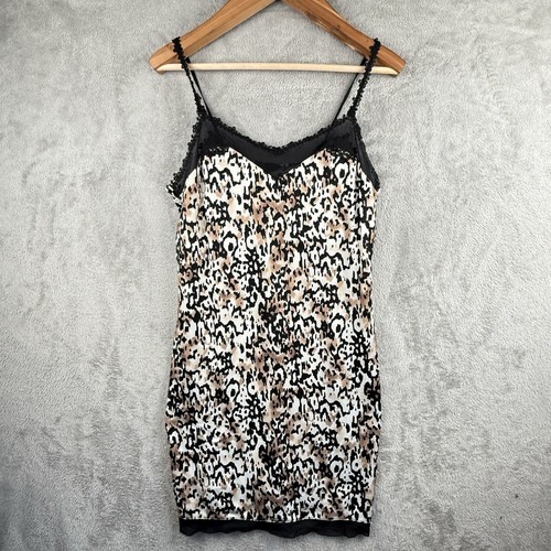 Soma Nightgown Womens XS Leopard Print Black Lace Sleeveless Pajama Chemise