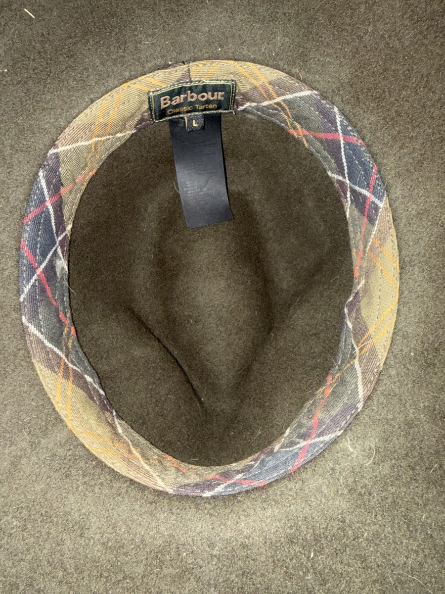 Barbour Crushable Bushman Wool Felt Fedora Hat Olive Plaid  display picture 1