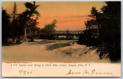 1905 Rapids Bridge Third Sister Island Niagara Falls River ANTIQUE Postcard 5705