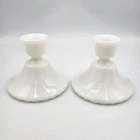 Vtg Milk Glass Chamberstick Taper Candle Holder Art Deco, Set Of 2