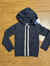 IZOD GIRLS FULL ZIP ZIPPER SWEATER WITH HOOD NAVY WHITE TRIM DETAIL NWT SIZE 4