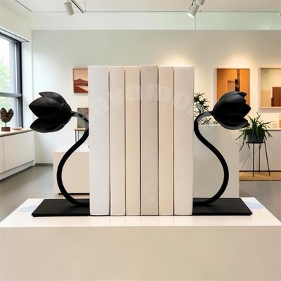 IKEA BAKHASARE Tulip Flower Bookends Black Steel Book Ends Set of