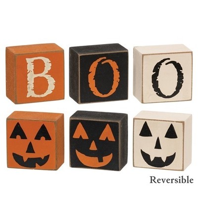 NEW Primitive BOO JACK BLOCKS HALLOWEEN 3PCS REVERSIBLE Wood Black Cream Orange