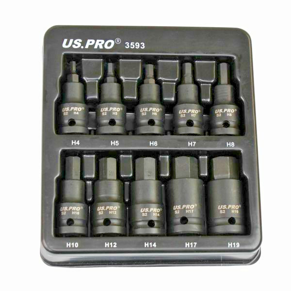 USPRO 10PC IMPACT HEX SOCKET BIT SET H4 H5 H6 H7 H8 H10 H12 H14 17 18 1/2"" DRIVE - Image 6