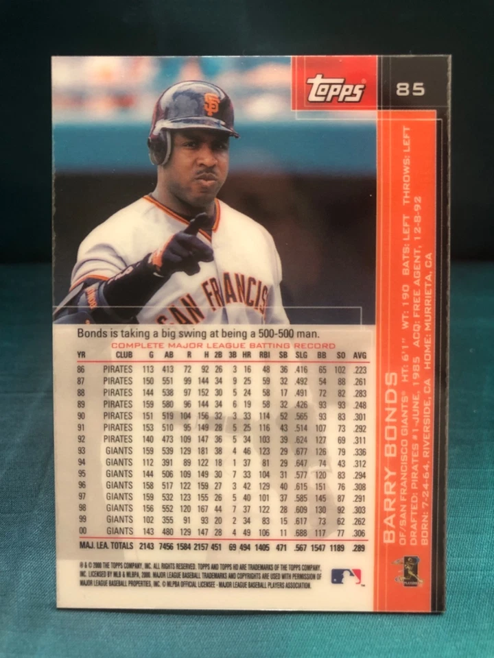 2000 Topps HD Barry Bonds San Francisco Giants #85 - Image 2 of 2