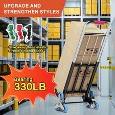 330 lbs Stair Climbing Cart Heavy Duty Folding Hand Truck Dolly 6 Wheels + Ropes