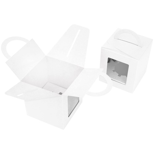 50Stk Weiße Geschenkboxen Pappe Karton mit Sichtfenster und Griff für - Bild 3 von 8