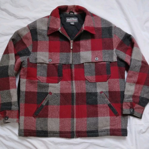 Woolrich Wool Blend Jacket Coat 16613 Red Black Buffalo Plaid Lined Size Large - Picture 2 of 15