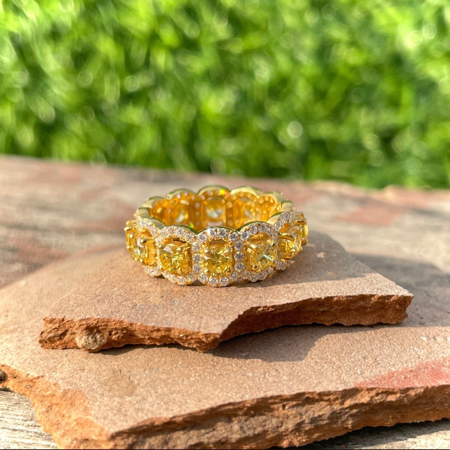 Solid 14k Yellow Simulated Sapphire Ring Size 9 - image 1