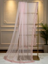 Pink Net Embroidered Dupatta Bridal Wedding Party Scarf Ethnic Indian Stole