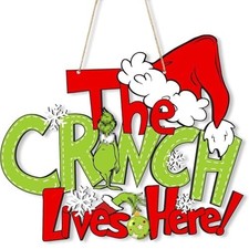 Merry Grinchmas Door Hanging Sign Christmas Decoration Wall Holiday Decor