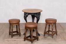 VICTORIAN STYLE CAST IRON TABLE AND WOODEN STOOL SET PUB TABLE AND STOOLS SET