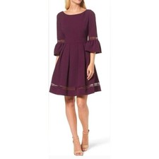 Eliza J Purple Bell Sleeve Lattice Trim Dress