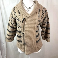 M. Patmos Brown/ Blk Metallic Merino Wool Blend Cardigan W/ Toggle Closure Sz M