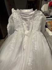 White Off-the-Shoulder Lace Long Sleeve Wedding Dress with Corset Back, Size 6