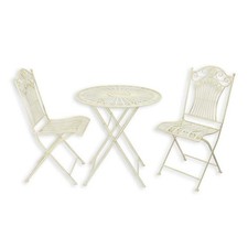 Gartenmöbel 2Stühle mit Tisch Bistro Balkon-Set Shabby Chic antik-weiß