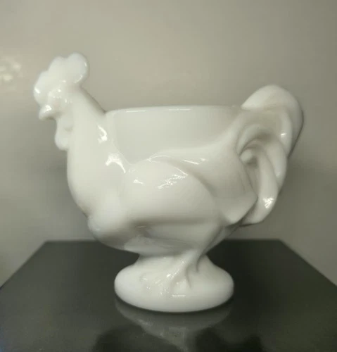 Vintage Imperial Glass White Milk Glass Rooster Egg Cup Toothpick Holder Candle