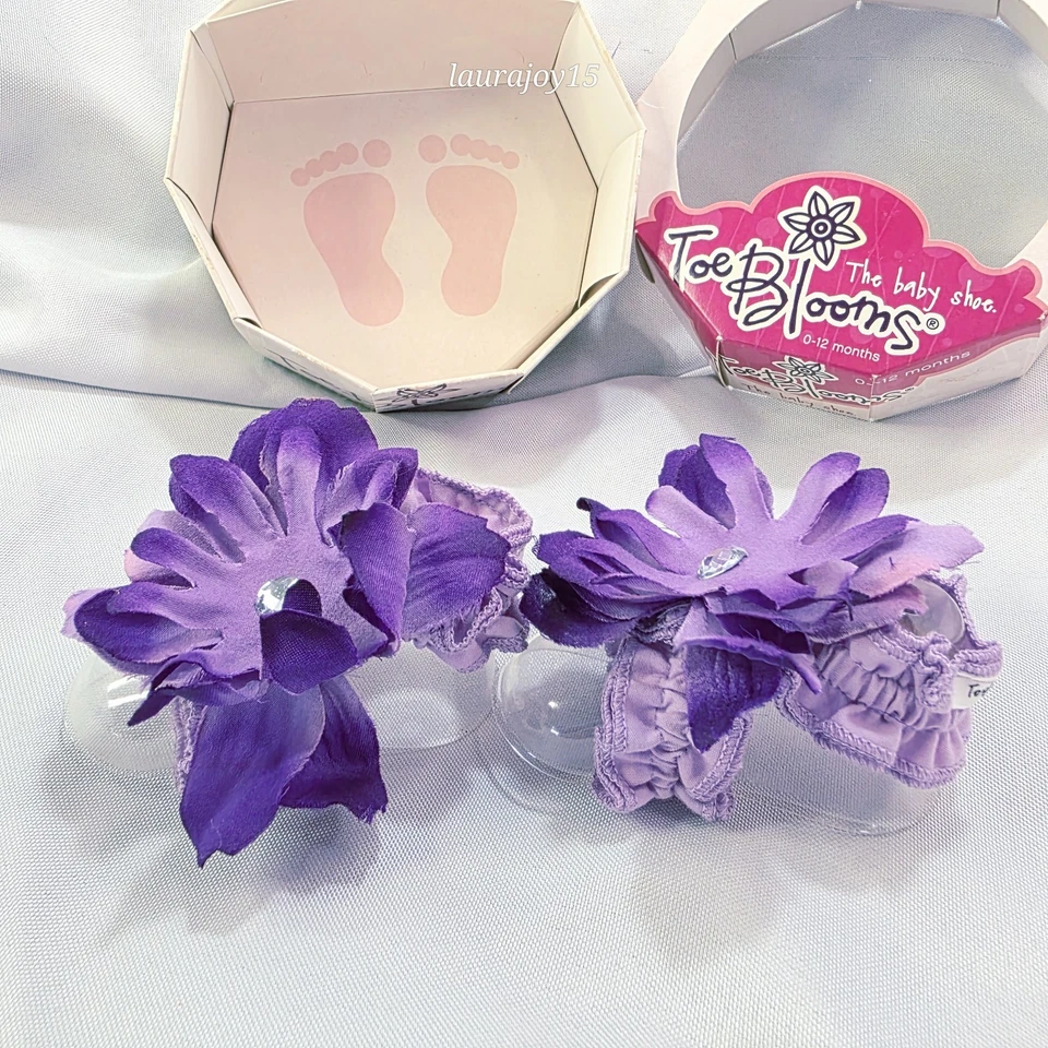 Toe Blooms Bebé Muñeca Correa Algodón Zapatos Púrpura Flores 0-12 Meses Fuerte Aroma Foto 3 de 4