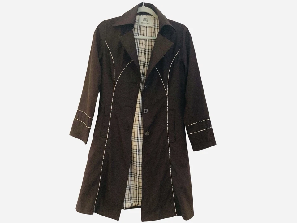Y2K 复古 Burberry London Rain Mac Nova Check 棕色外套 英国制造 11L 美国 8 — 第 4/4 张图片