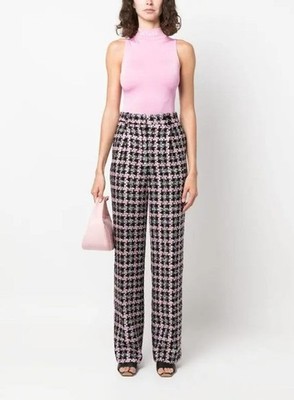 NWT $950 MSGM Milano High Waisted Tweed Trousers Black Size 6