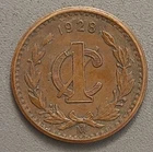 1928 Mo Mexico 1 Centavo Coin - Bronze - Mexican Golden Eagle Crest