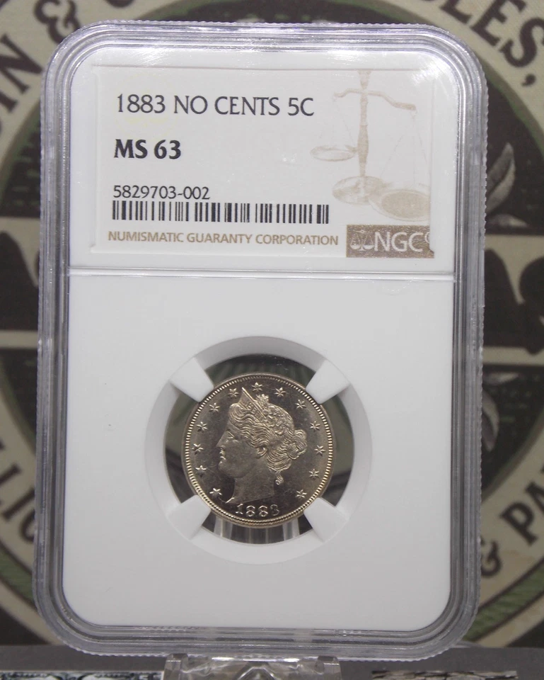 1883 Liberty Head "V" Nickel *NO CENTS* 5c PCGS MS63 #019 Uncirculated BU ECC&C - Image 3 of 4